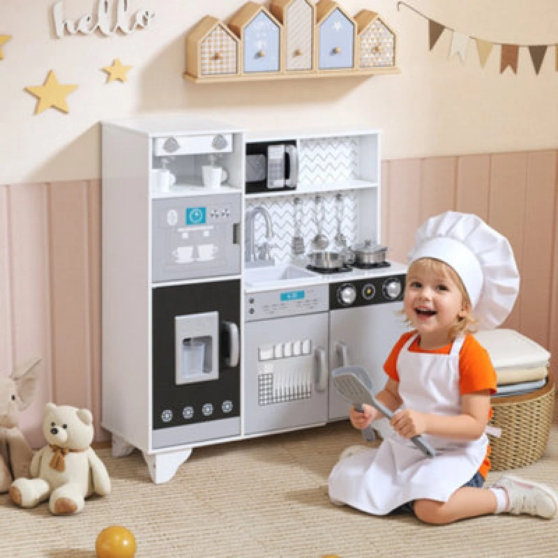 Image of Aiyaplay Kids Play Kitchen Toy Kitchen With Stove Sounds, Ice & Coffee Maker