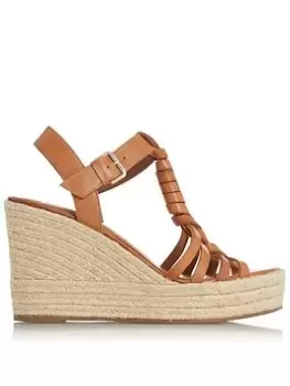 Image of Dune London Kofu Leather Espadrille Detail High Wedge, Tan, Size 41, Women