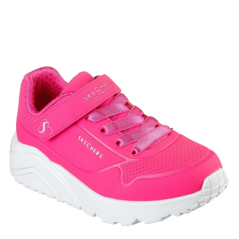 Image of Skechers Duraleather W Metallic Heel Lace Up Low-Top Trainers Girls White/Pink female C10 (27.5)