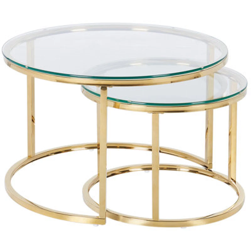 Image of Beliani Set Of 2 Coffee Tables Grange Tempered Glass Gold