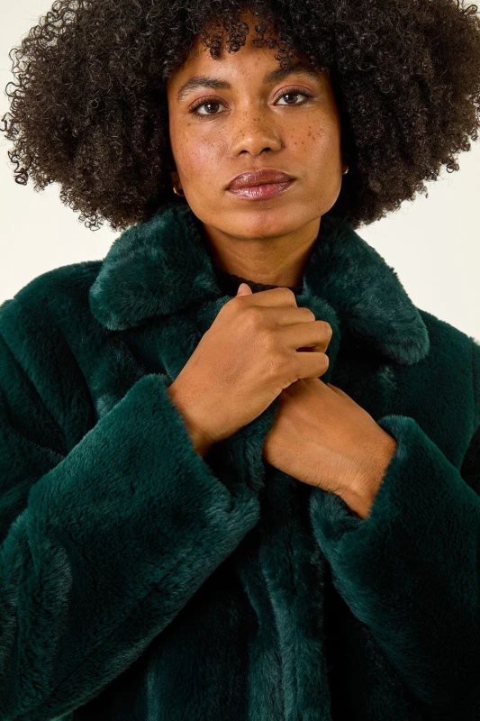 Image of Roman Womens Faux Fur Longline Coat in Emerald Size: 16 Emerald Female 16