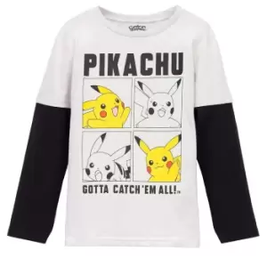 Image of Pokemon Boys Pikachu Long-Sleeved Skater Top (13-14 Years) (Grey)