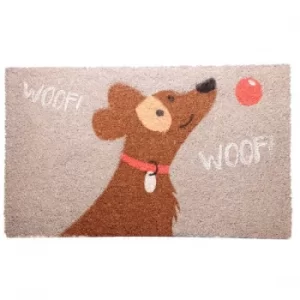 Image of WOOF WOOF Catch Patch Dog Design Coir Door Mat