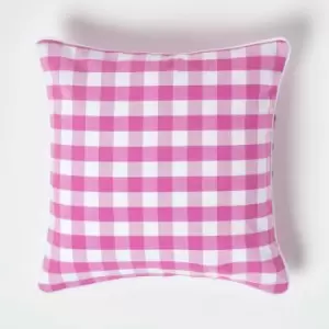 Image of Homescapes - Pink Block Check Cotton Gingham Cushion Cover, 45 x 45cm - Pink