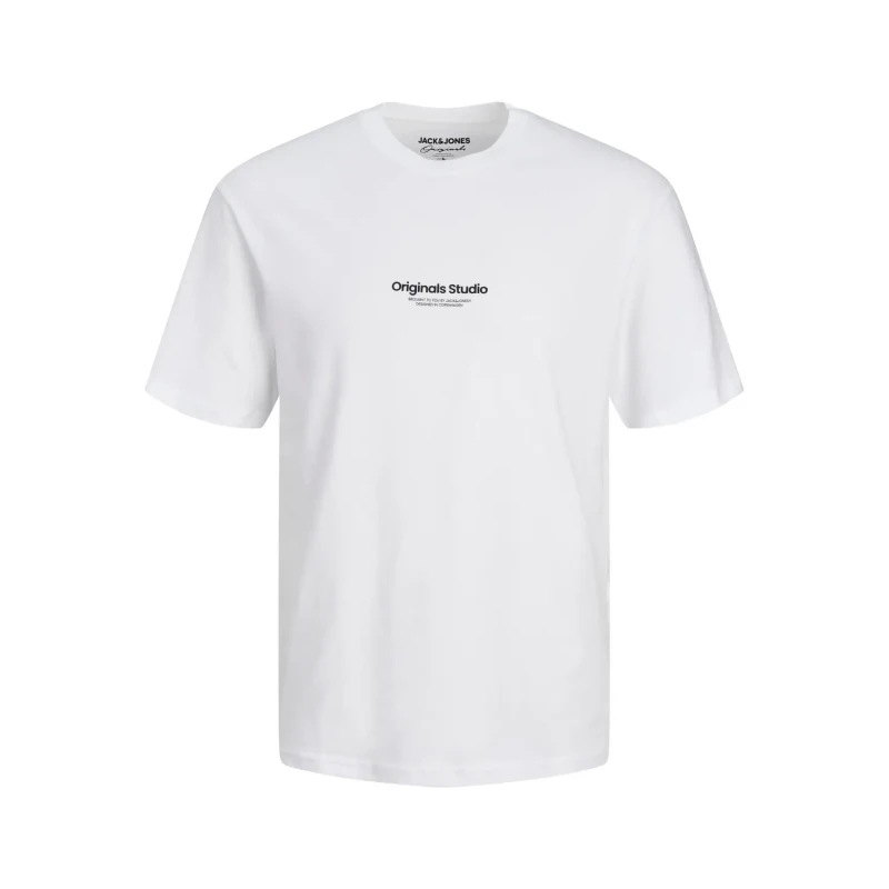Image of jack & jones Slogan Print Cotton T-Shirt with Crew Neck White Men L;S