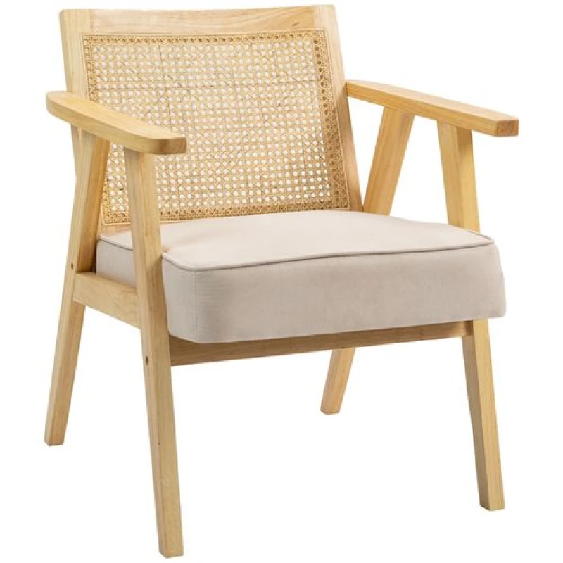 Image of HOMCOM Rattan Armchair with Wood Frame Seat Cushion for Living Room Bedroom 839-183V70CW