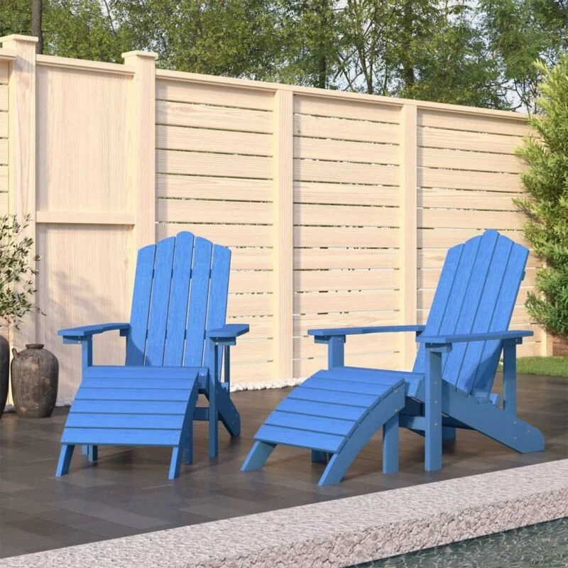 Image of VIDAXL Garden Adirondack Chairs 2 pcs with Footstools hdpe Aqua Blue Vidaxl 8720286847183