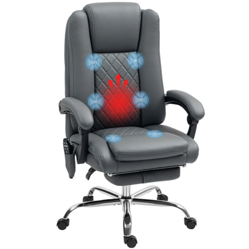 Image of HOMCOM HOMCOM Heated Massage Office Chair, Wide Executive Computer Chair, PU Leather in Light Grey Light Grey One Size Unisex 5063603327535