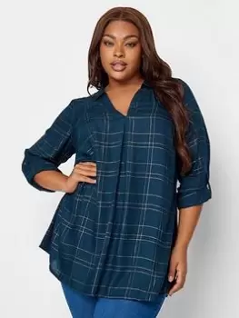 Image of Yours Viscose Overhead Check Shirt Navy Check, Blue, Size 20, Women