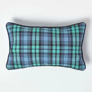 Image of Cotton Black Watch Tartan Cushion Cover, 30 x 50cm - Blue - Homescapes