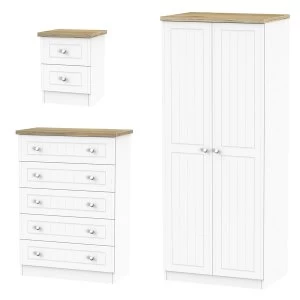 Image of Robert Dyas Wilcox Wardrobe - Chest of Drawers and Bedside Cabinet Set - Porcelain Ash