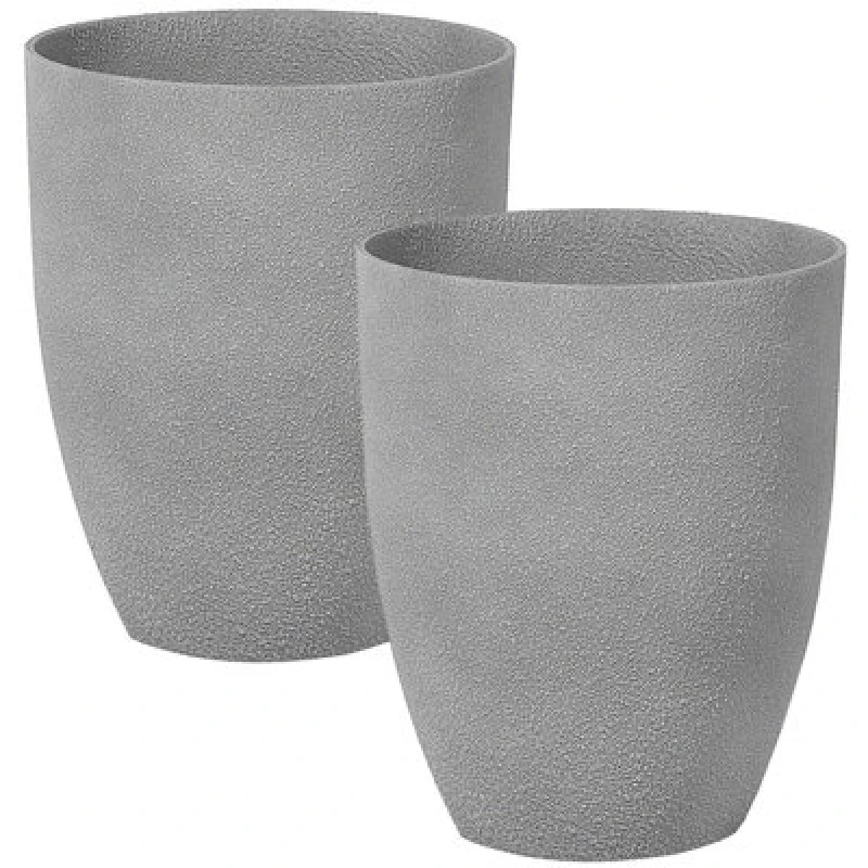 Image of Beliani Set Of 2 Plant Pots Croton 35cm Grey