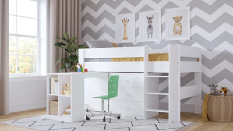 Image of Kudl Mid Sleeper, Desk, Drawers Bundle - White COABUNW