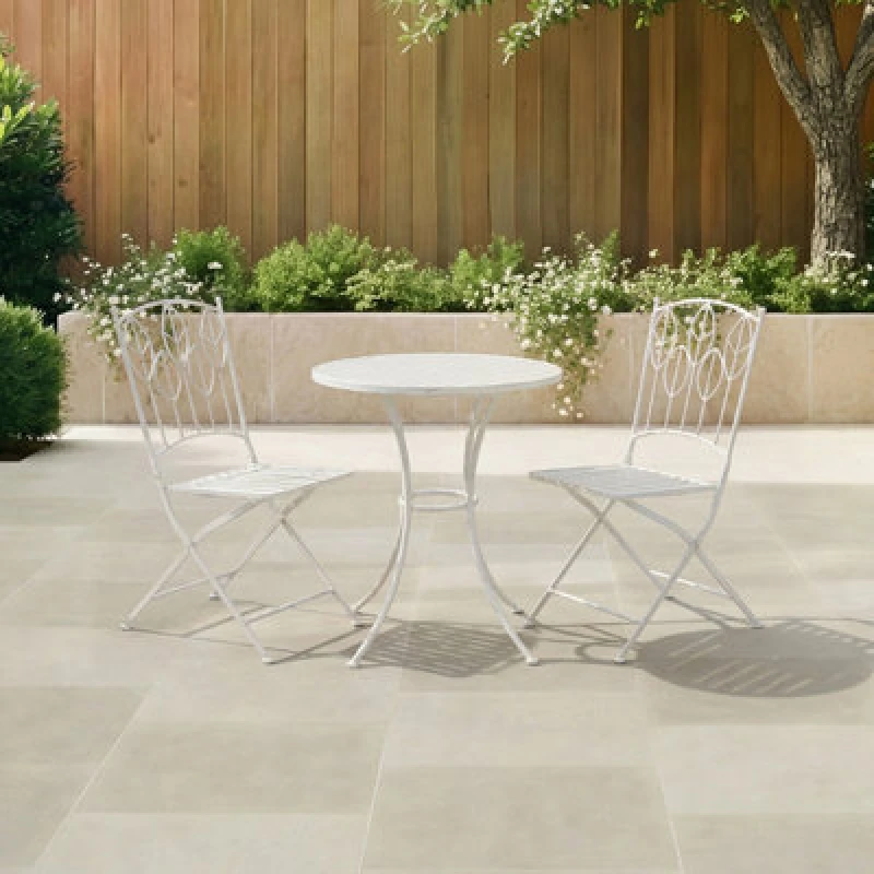 Image of Charles Bentley Antique White Leaf Design Rustic Metal Garden Bistro Set