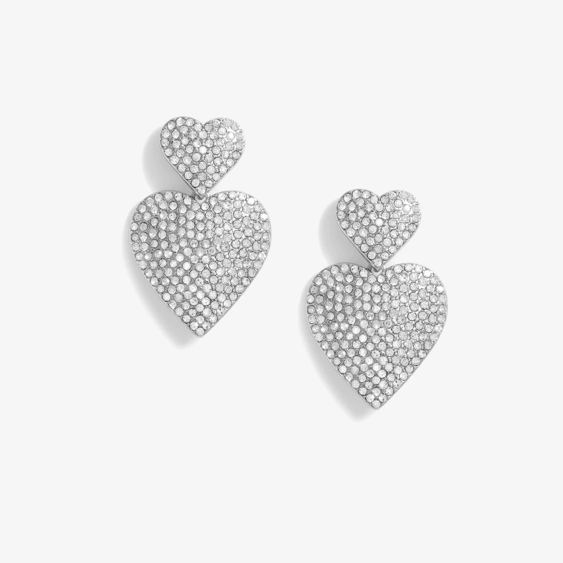Image of Mood Silver Crystal Double Heart Drop Earring Jewellery Sets One Size Silver 42515611000