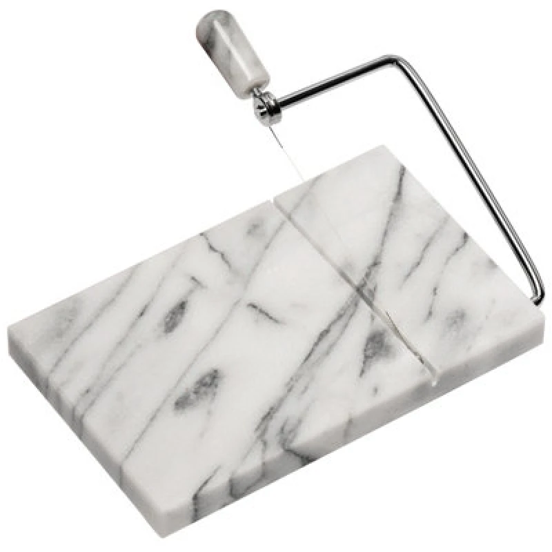 Image of Orsina White Marble Cheese Board With Slicer, Natural Marble Serving Board With Built-In Stainless Wire Cutter