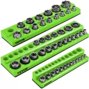 Image of VEVOR 3 Pack Metric Magnetic Socket Organizers, 1/2-inch, 3/8-inch, 1/4-inch Drive Socket Holders Hold 68 Sockets, Green Tool Box Organizer for Socket