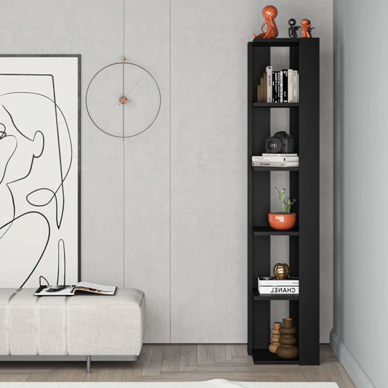 Image of Decortie Corner Bookshelf Unit 34X161Cm Wall-mounted Bookcase, Particleboard, Black 8683628012390