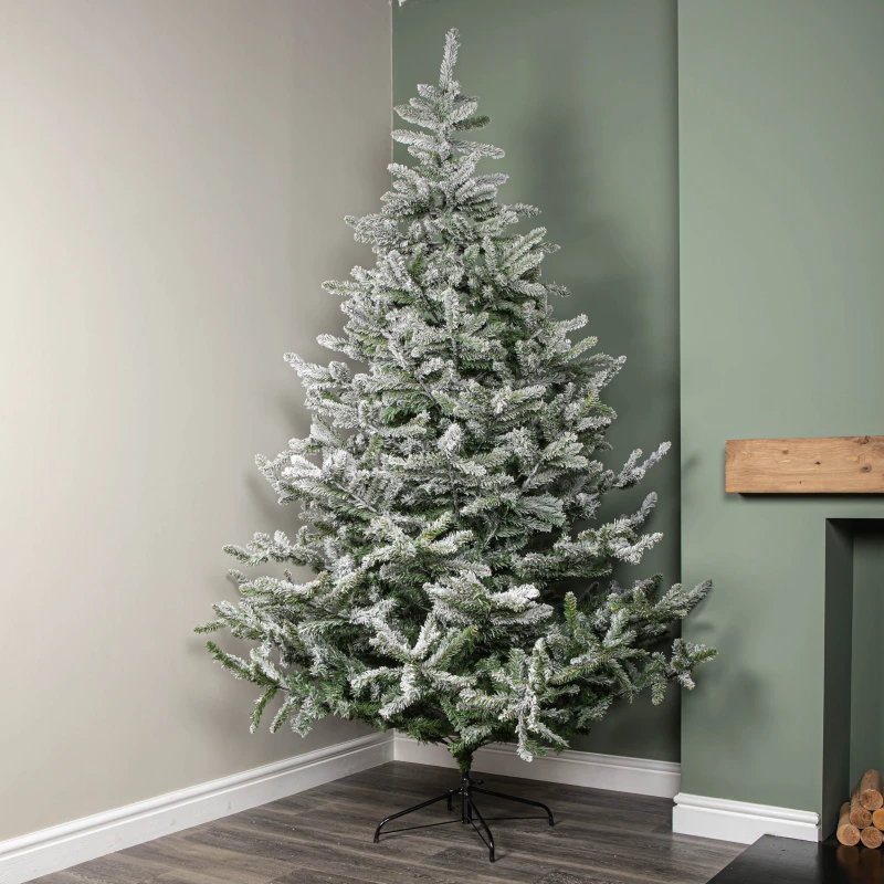Image of 8ft (2.4m) Snowy Green & White Everlands Liberty Spruce Christmas Tree with Metal Stand