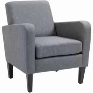 Image of Homcom - Linen Modern-Curved Armchair Accent Seat w/ Thick Cushion Wood Legs Foot Pads Single Compact Home Furniture City Flats Grey