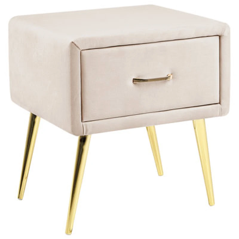 Image of Beliani 1 Drawer Bedside Table Flayat Velvet Light Beige