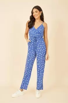 Image of Blue Daisy Print Wrap Over Strappy Jumpsuit