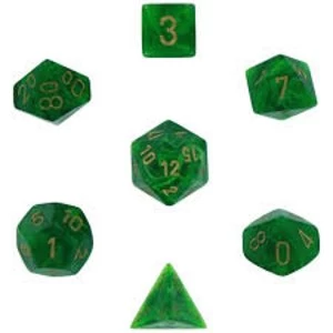 Image of Chessex Poly 7 Dice Set: Vortex Green/gold