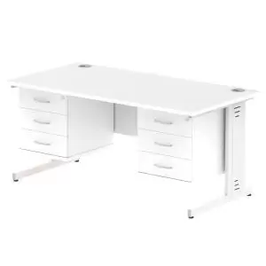 Image of Impulse 1600 Rectangle White Cable Managed Leg Desk White 2 x 3 Drawer