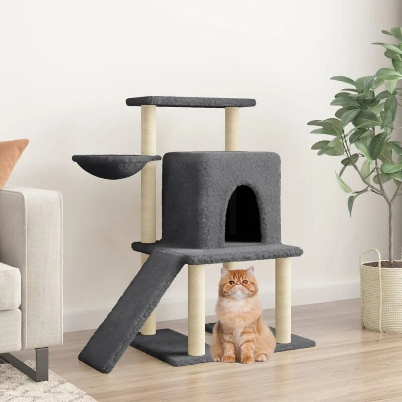 Image of VIDAXL Cat Tree with Sisal Scratching Posts Dark Grey 96.5cm Vidaxl 8720845417178