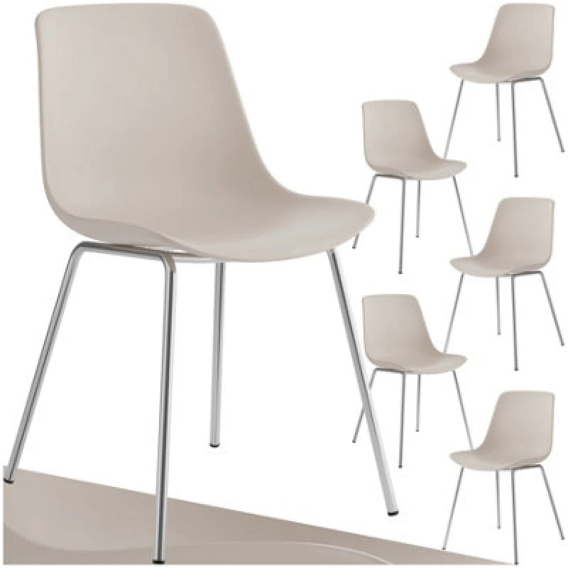 Image of Tectake Set Of 6 Dining Chair Mave - Large Plastic Seat, Ergonomic, High Backrest, 120 Kg Load Capacity - Taupe/chrome