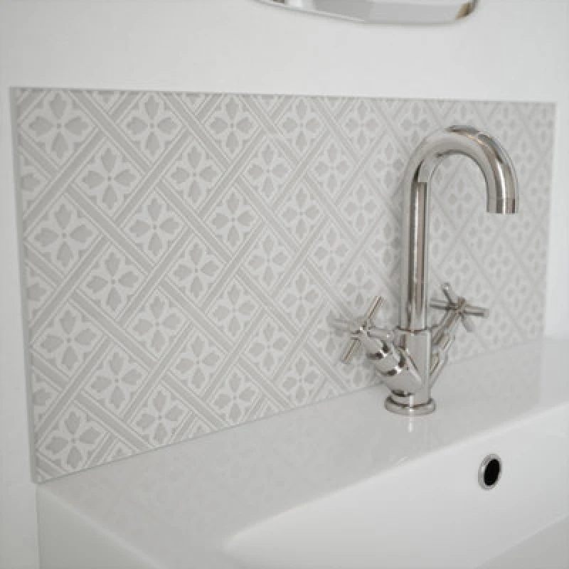 Image of Laura Ashley Glass Self-Adhesive Bathroom Splashback (H)25Cm (W)60Cm - Matt Slate White Mr Jones