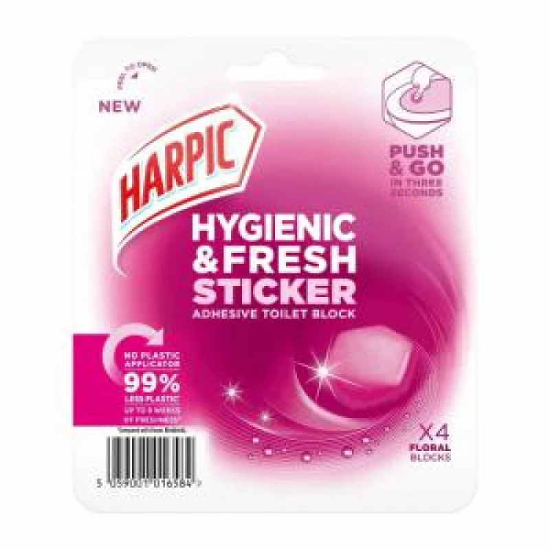 Image of Harpic Hygienic & Fresh Floral Stickers Toilet Freshener, 4 per Pack
