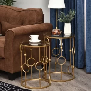 Image of HOMCOM Round Coffee Tables Set of 2, Gold Nesting Side End Tables with Tempered Glass Top, Steel Frame for Living Room, Gold
