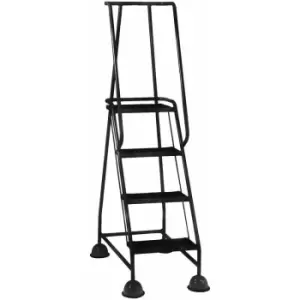 Image of Loops - 4 Tread Mobile Warehouse Steps Black 1.68m Portable Safety Ladder & Wheels