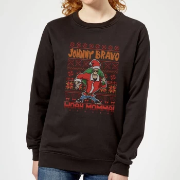 Image of Johnny Bravo Johnny Bravo Pattern Womens Christmas Sweatshirt - Black - L