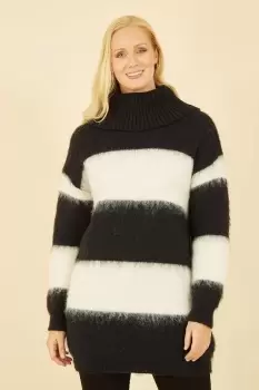 Image of Black And white Stripe Roll Neck Tunic Dress