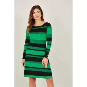 Image of Yumi Green Striped Knitted Skater Dress - Green
