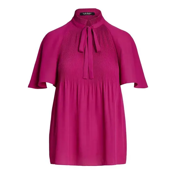 Image of Lauren by Ralph Lauren Adar Short Sleeve Blouse - Pink 14