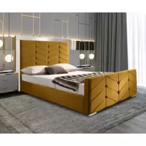 Image of Marisa Upholstered Beds - Plush Velvet, Small Double Size Frame, Mustard - Mustard