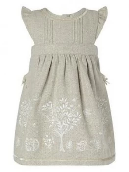Image of Monsoon Baby Girls Tweed Embroidered Dress - Taupe, Size 3-6 Months