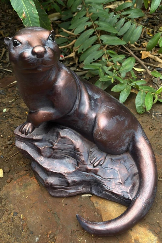Image of Inspirational Gifting Large Otter Sculpture Garden Ornament Statue in Bronze Bronze Unisex