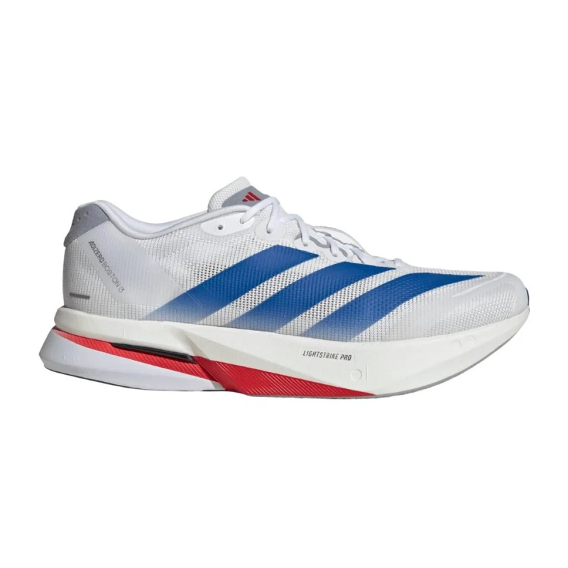 Image of Adidas Adizero Boston 13 Shoes White Blue SS26, Size UK 8