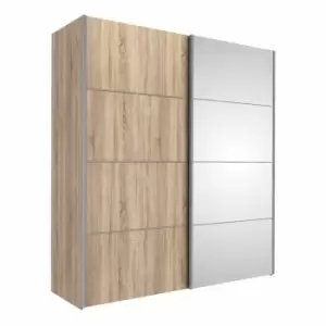 Image of Verona Sliding Wardrobe 180Cm In Oak Effect With Oak Effect And Mirror Doors With 5 Shelves