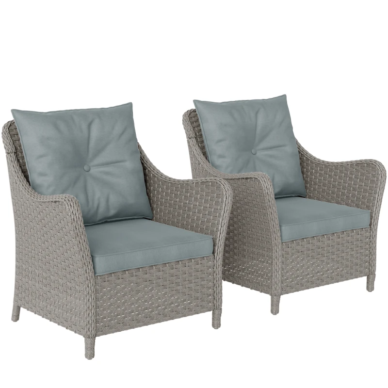 Image of Outsunny 2 Pieces Rattan Garden Chairs, Cushioned Rattan Chairs, Light Grey 860-408V70LG