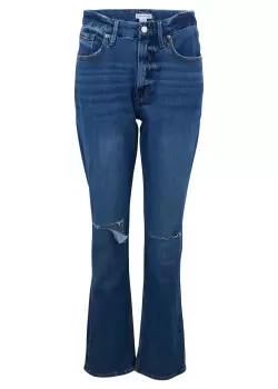 Image of Good American Womens Good 90'S Crop Icon Jean With Knee Rips In Indigo