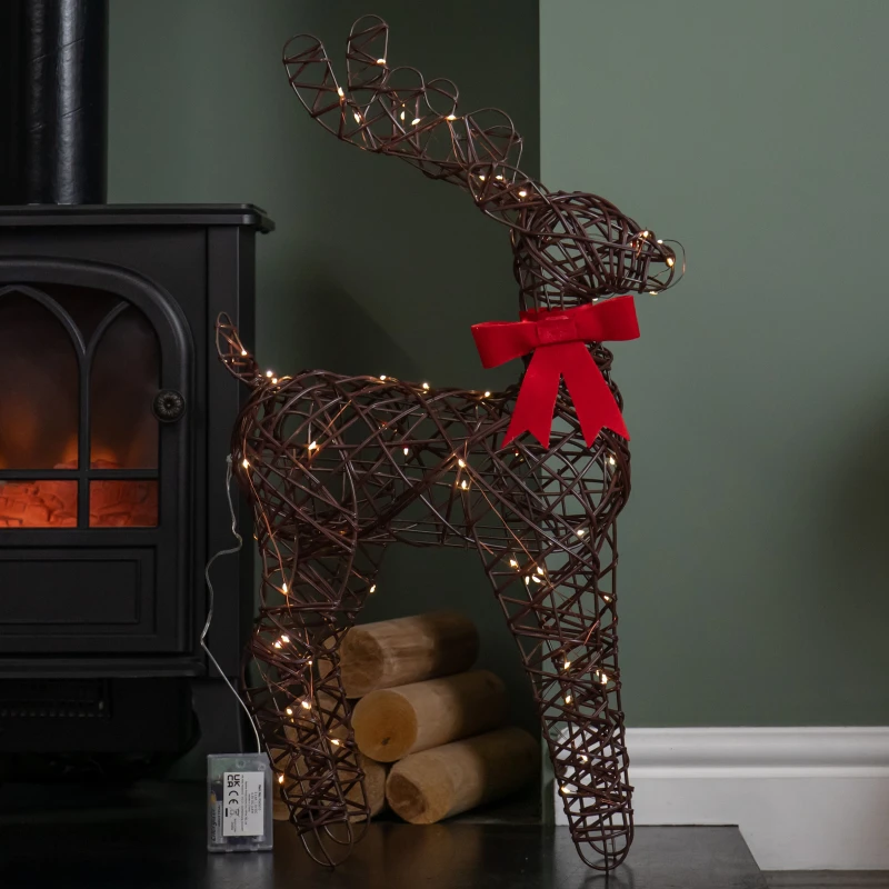Image of 60cm Battery Operated Light up Christmas Reindeer with Red Bow & Warm White LEDs