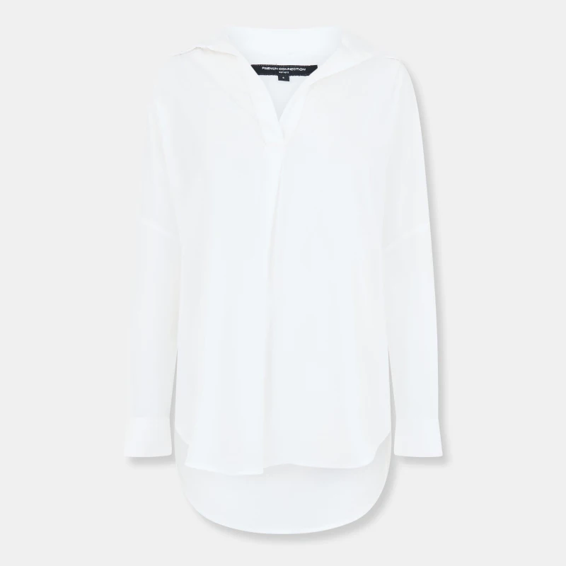 Image of French Connection Rhodes Recycled Crepe Popover Shirt - White White 6