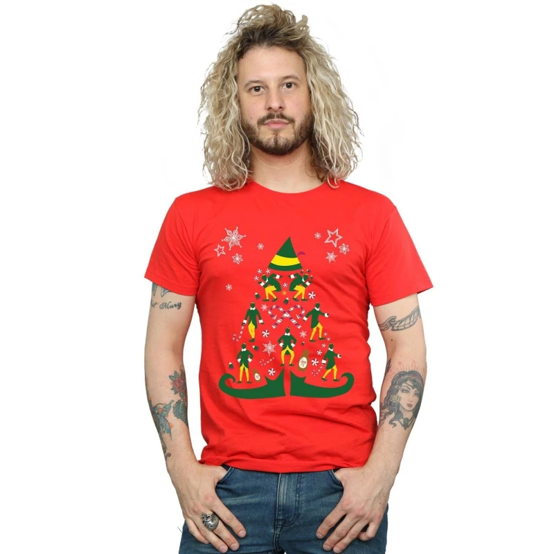 Image of Elf Elf Men Christmas Tree T-Shirt in Red Size: Small Red S Male 5057736094594