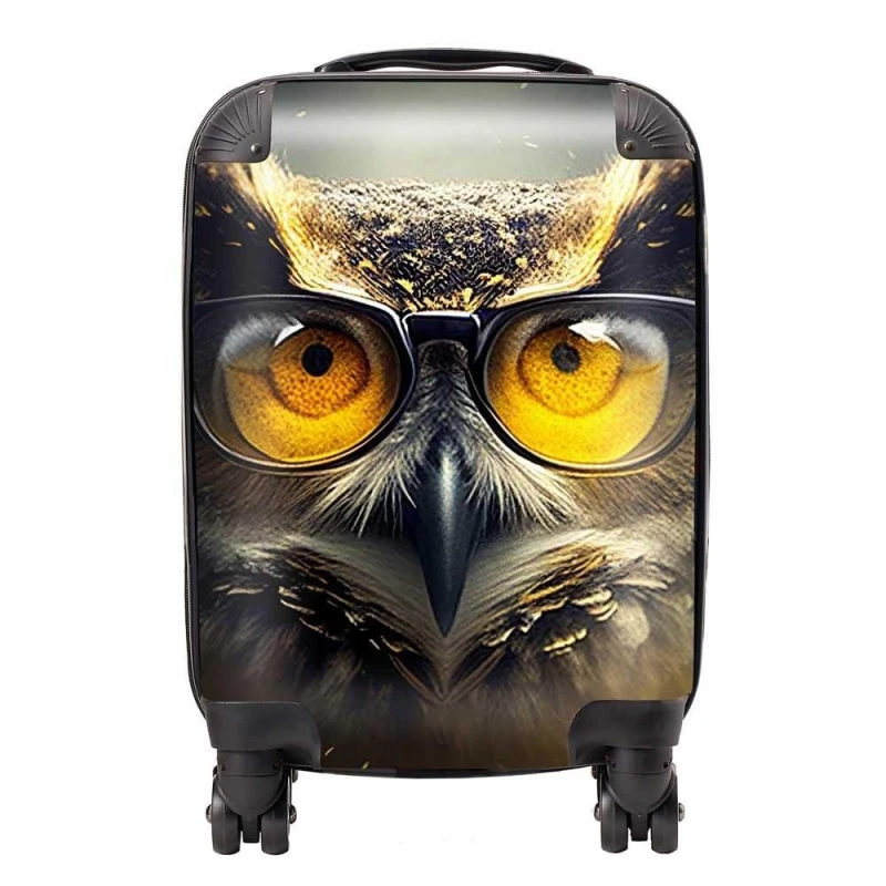 Image of Warren Reed - Designer Owl Splashart Suitcase in Yellow Size: Small Yellow Unisex Small