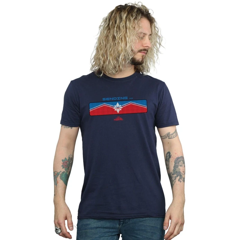 Image of Marvel Marvel Men Captain Sending T-Shirt in Navy Size: Small Navy S Male 5059114704231